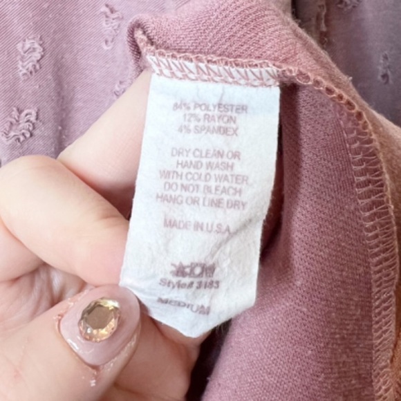 Entro Women’s Pink Rose Distressed Babydoll Tier Ruffle Keyhole Cutout Blouse - Picture 15 of 15